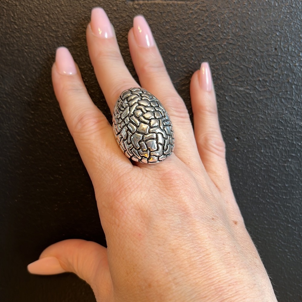 999 Fine Sterling Silver Huge Vintage Mexico Dome Pebble Design Statement Ring